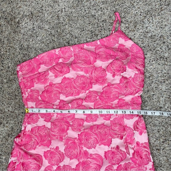 Lulus Flowery Fete Pink Floral Jacquard One Shoulder Mini Dress Large L Party - Picture 9 of 11